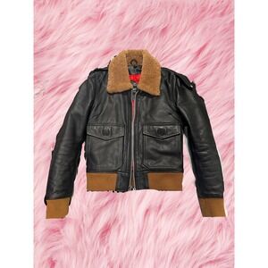 Straight To Hell Lady's Avondale Black Leather Bomber‎ Jacket Fur Collar